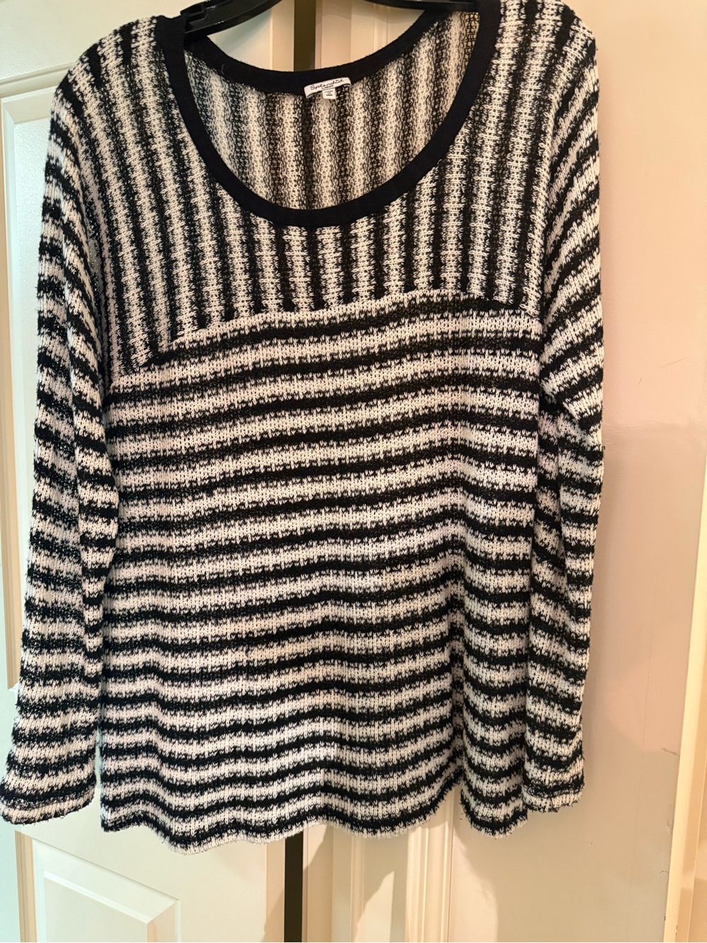Splendid Black and White Open Knit Sweater Top